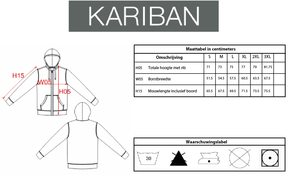 Maattabel Kariban KV2300