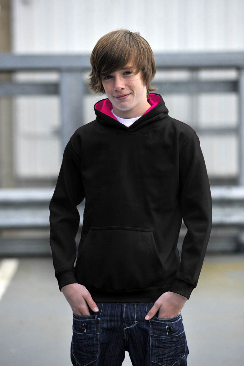 AWDis Kids Varsity Hoodie JH03J Kids Hoodie Jet Black - Hot Pink