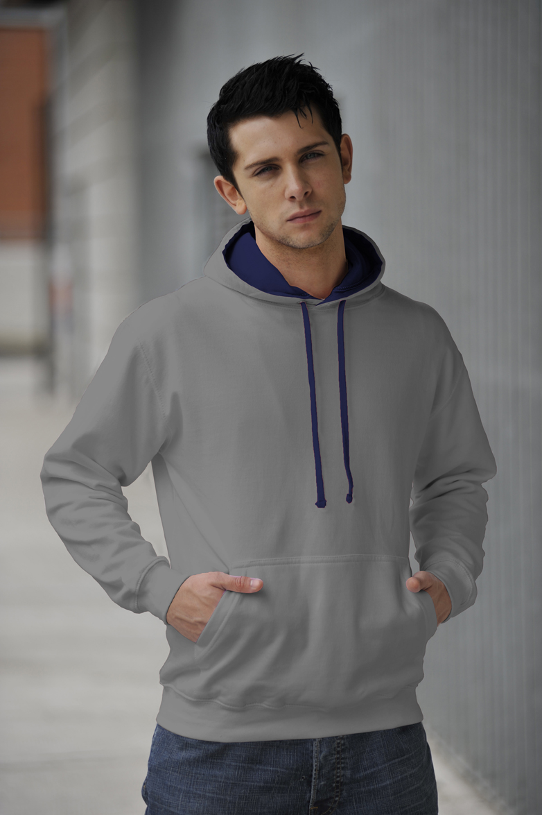 Varsity Hoodie Heather Grey - French Navy