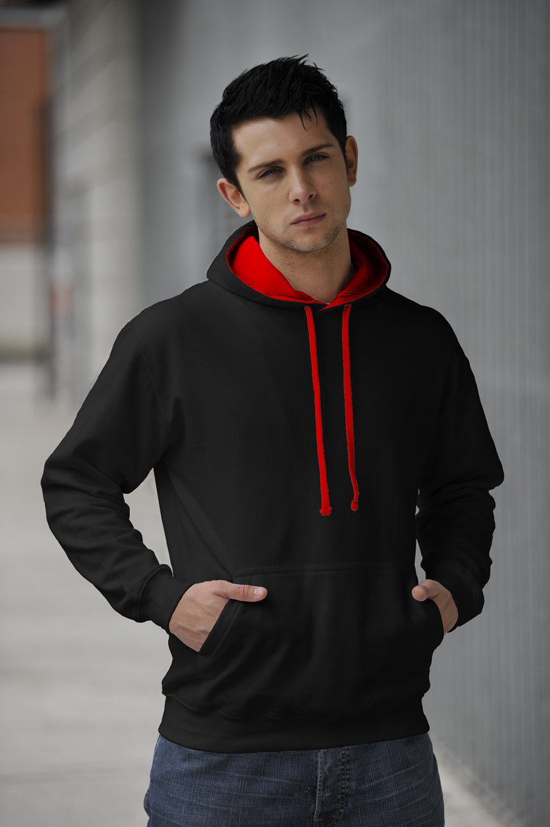 Varsity Hoodie Jet Black - Fire Red