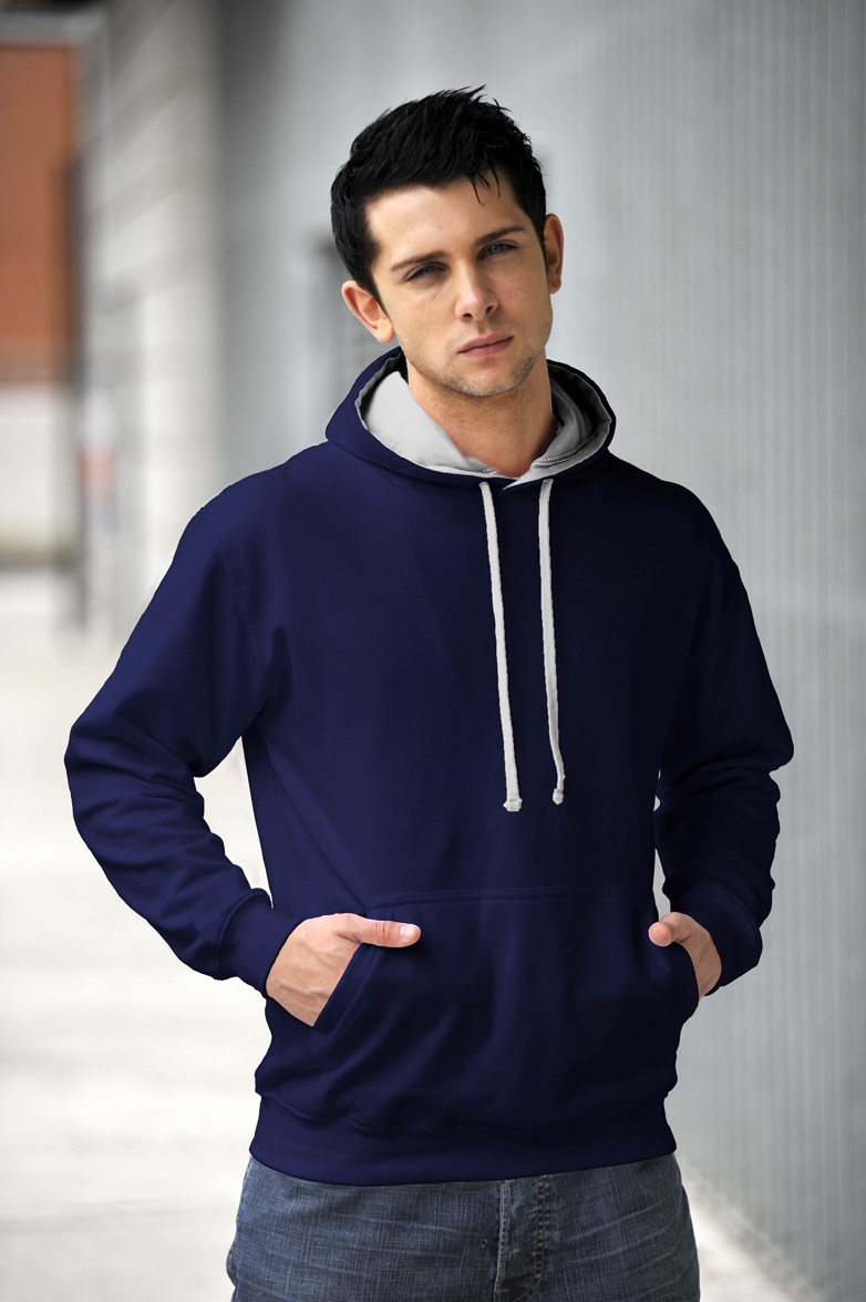AWDis Varsity Hoodie New French Navy & Heather Grey