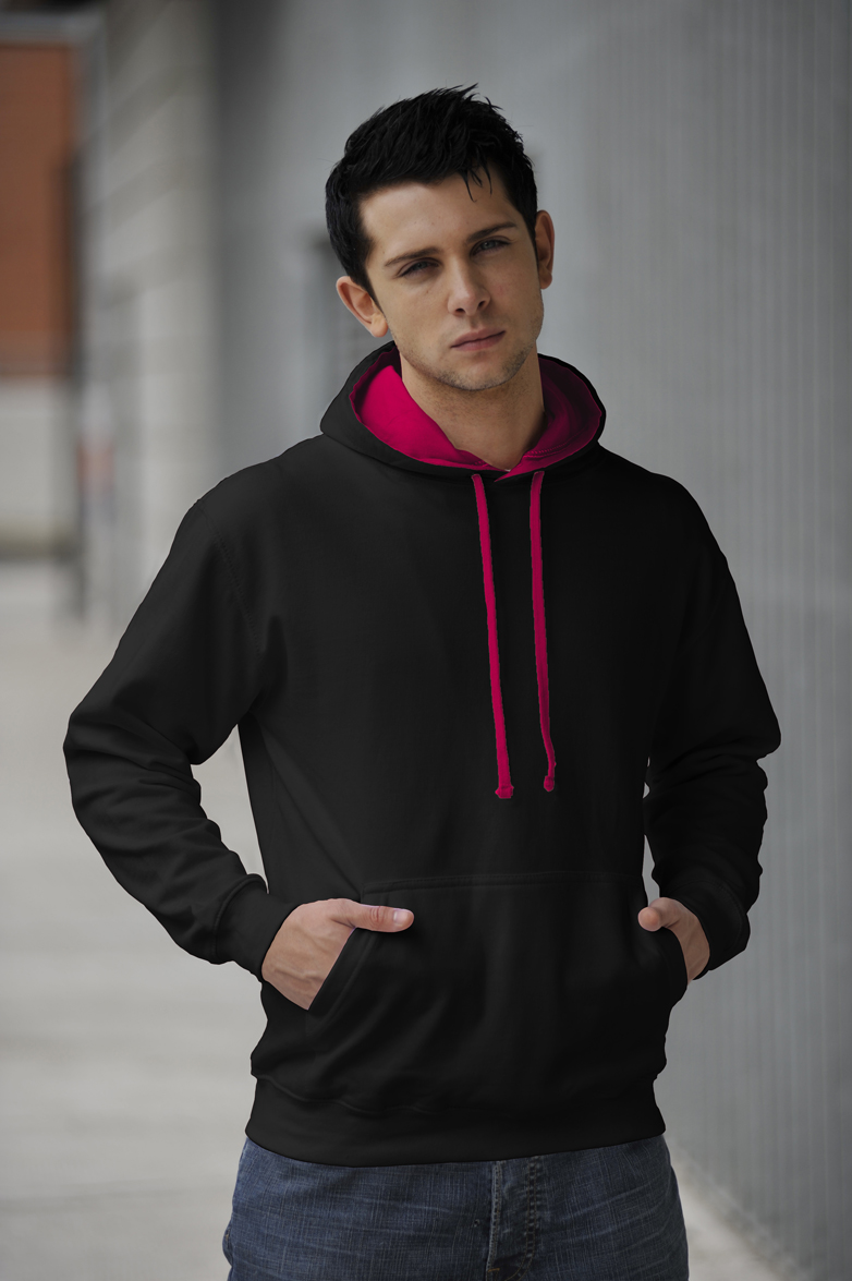 Varsity Hoodie Jet Black - Hot Pink
