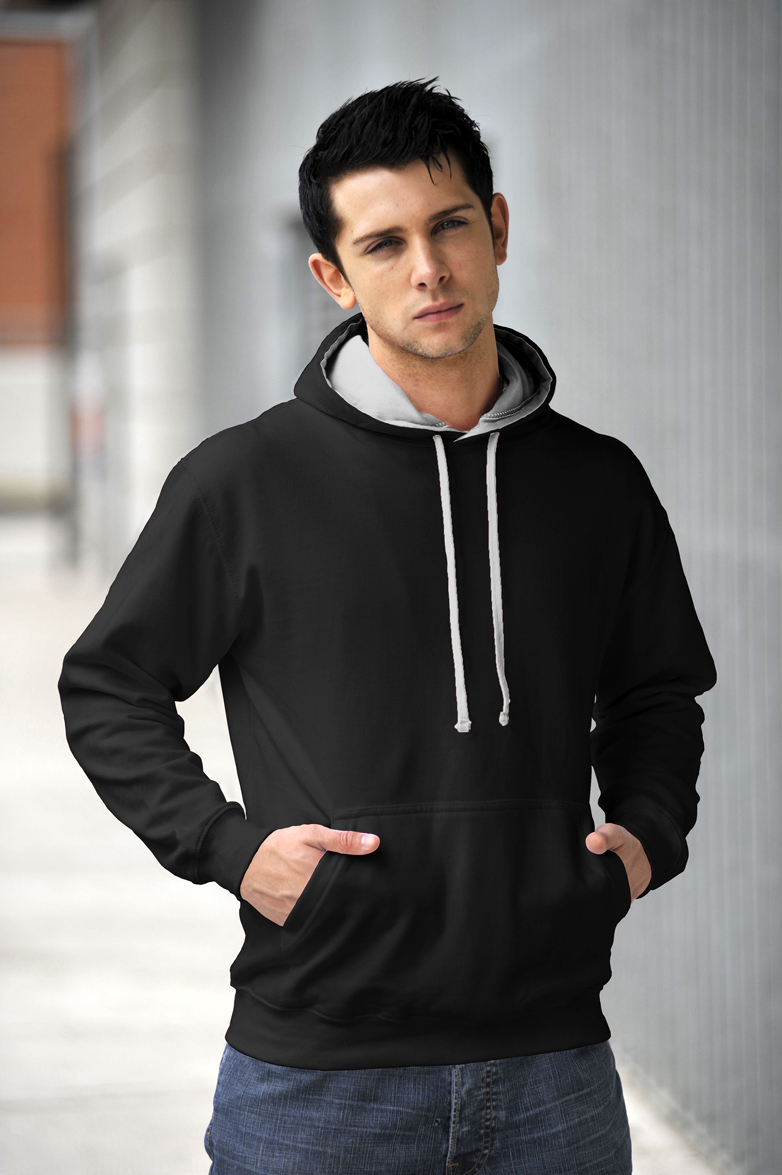 AWDis Varsity Hoodie Jet Black & Heather Grey