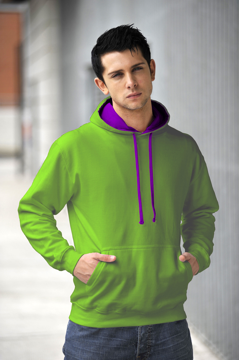 AWDis Varsity Hoodie Lemon Green & Magenta Magic