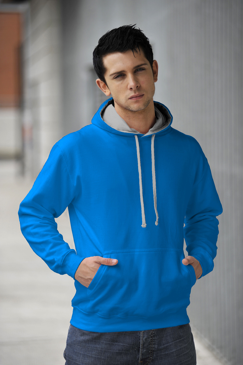 AWDis Varsity Hoodie Sapphire Blue & Heather Grey