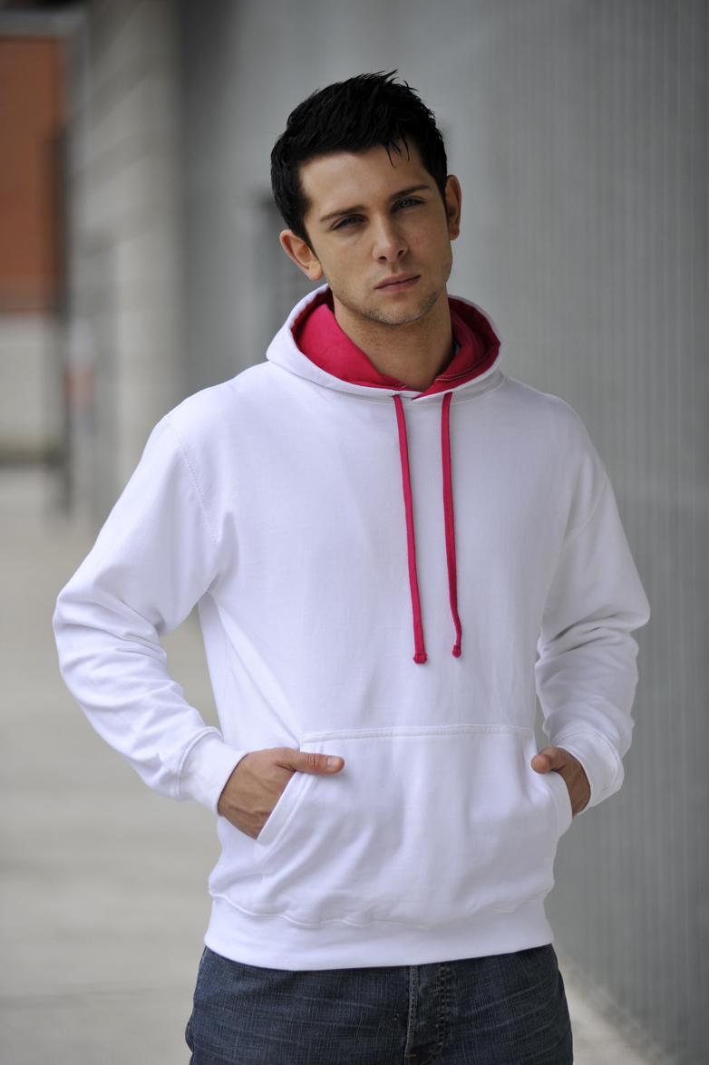 AWDis Varsity Hoodie Artic White & Hot Pink