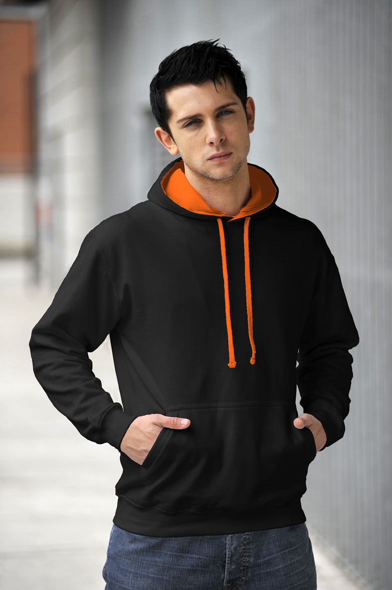 AWDis Varsity Hoodie Jet Black & Orange Crush
