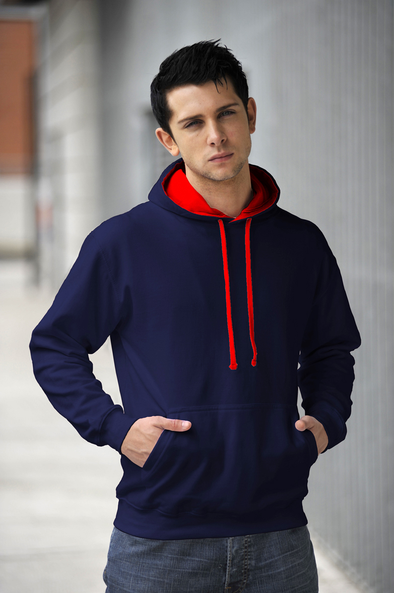 AWDis Varsity Hoodie French Navy & Fire Red