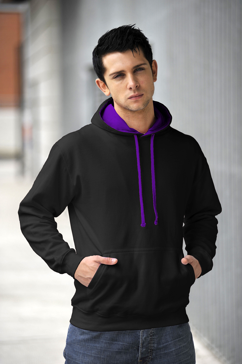 AWDis Varsity Hoodie Jet Black & Purple