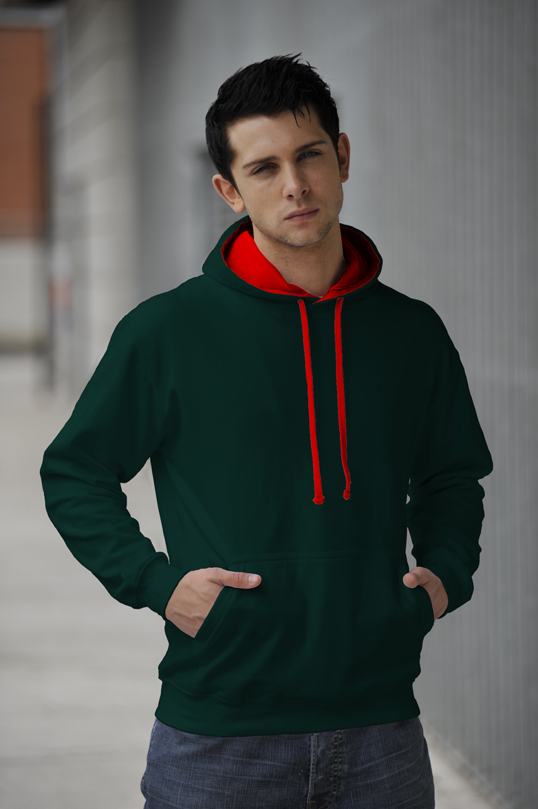 Varsity Hoodie Bottle Green - Fire Red