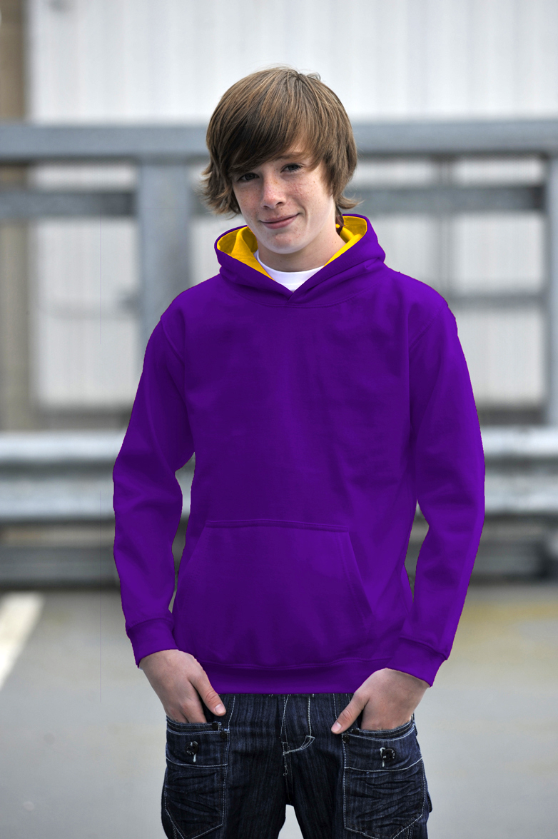 AWDis Kids Varsity Hoodie JH03J Kids Hoodie Purple - Sun Yellow