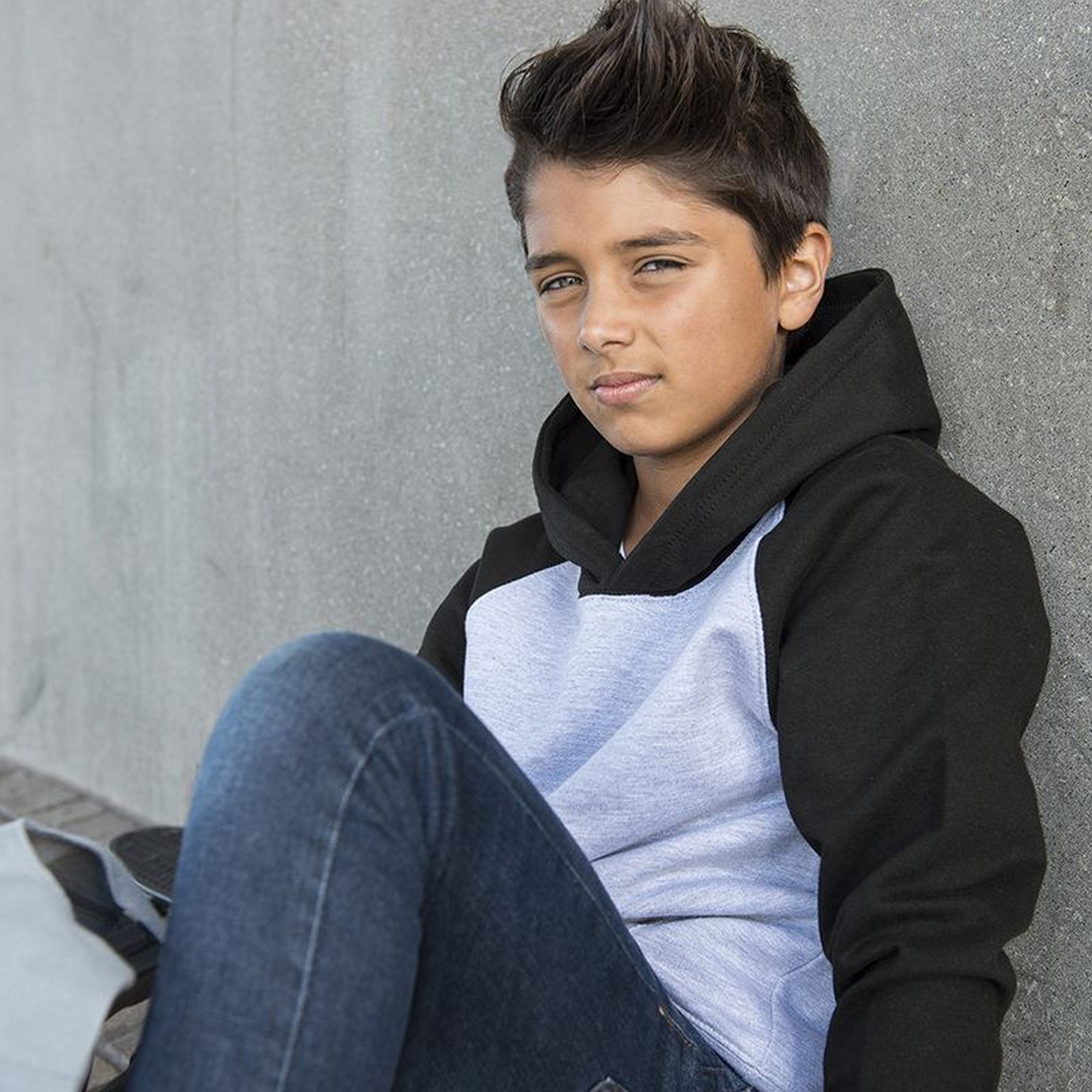 AWDis Hoods Kids baseball hoodie Heather grey Jet Black