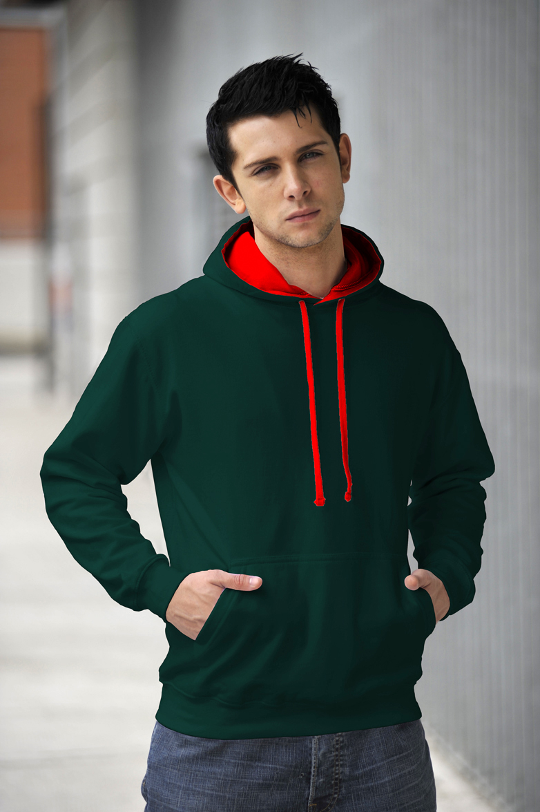 AWDis Varsity Hoodie Bottle Green & Fire Red