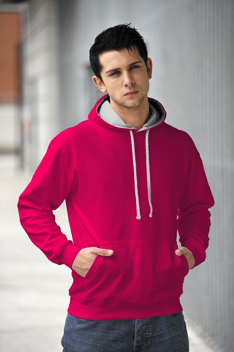 AWDis Varsity Hoodie Hot Pink & Heather Grey