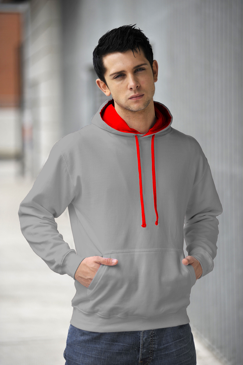 AWDis Varsity Hoodie Heather grey & Fire Red