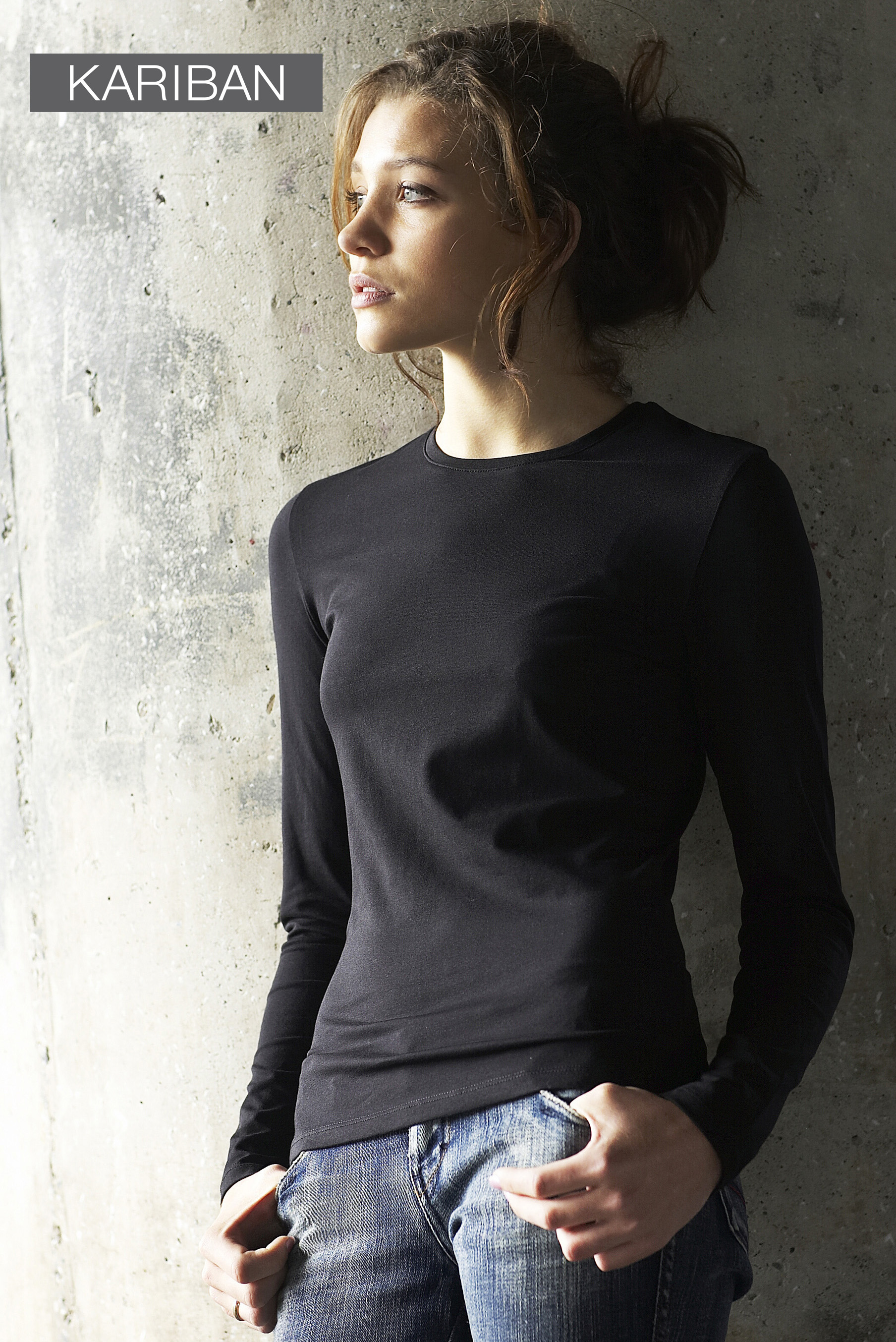 Dames T-shirt met ronde hals en lange mouwen