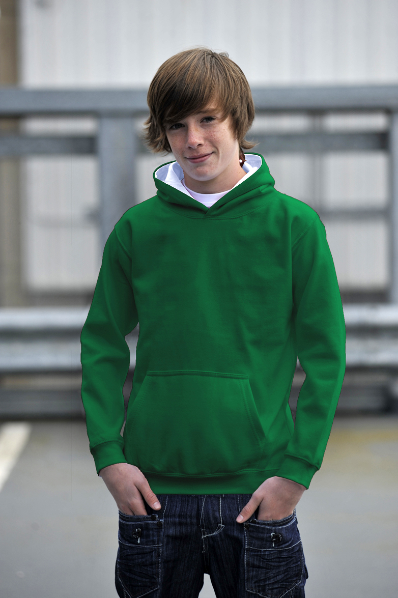 AWDis Kids Varsity Hoodie JH03J Kids Hoodie Kelly Green - Arctic White