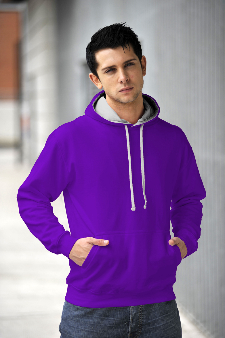 AWDis Varsity Hoodie Purple & Heather Grey