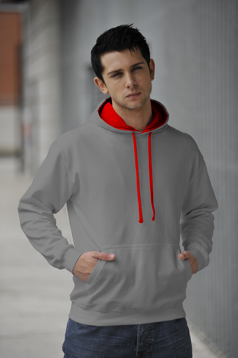 Varsity Hoodie Heather Grey - Fire Red