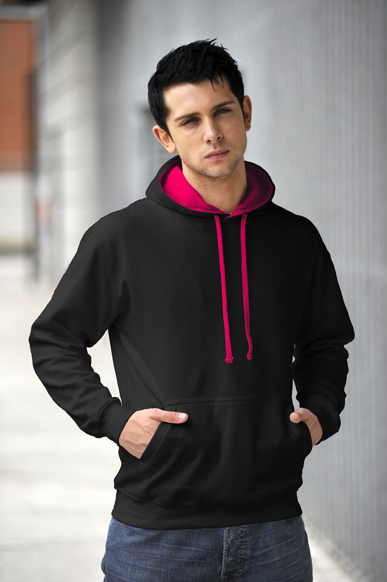 AWDis Varsity Hoodie Jet Black & Hot Pink