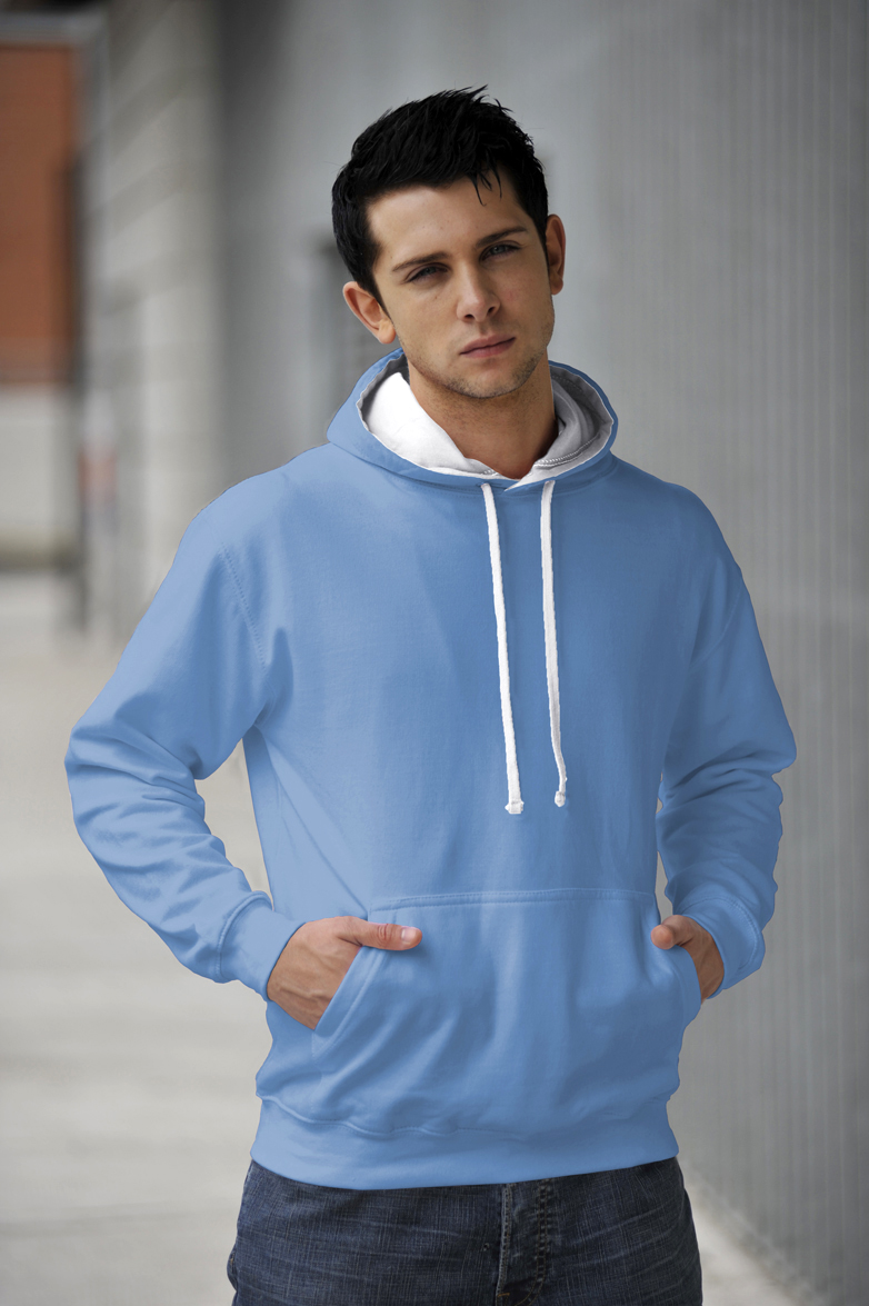 AWDis Varsity Hoodie Sky Blue & Artic White